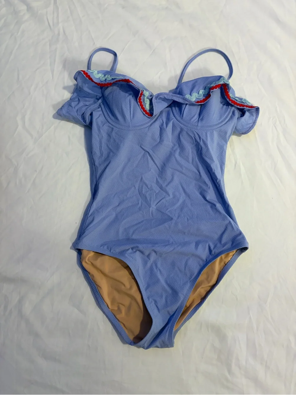 Blue One-Piece Swimsuit with Ruffle Trim
